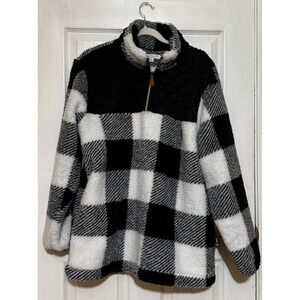 Chicsoul Buffalo Plaid‎ Sherpa Fleece Quarter Zip 1XL Pockets